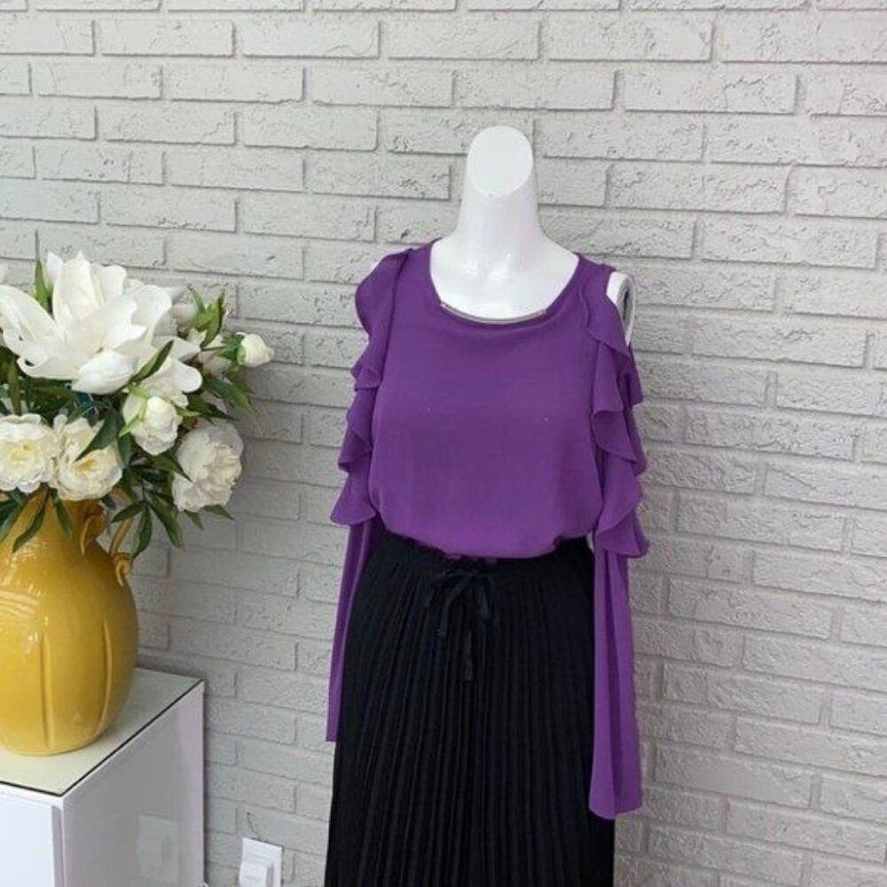 Michael Kors Women Purple Long Ruffle Sleeve Top Size M